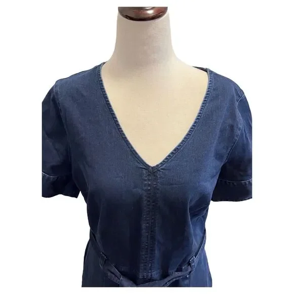 Liz Claiborne Blue Jean Dress Size 4 Short Sleeve Fit And Flare Dress V Neck Tie - Picture 5 of 10